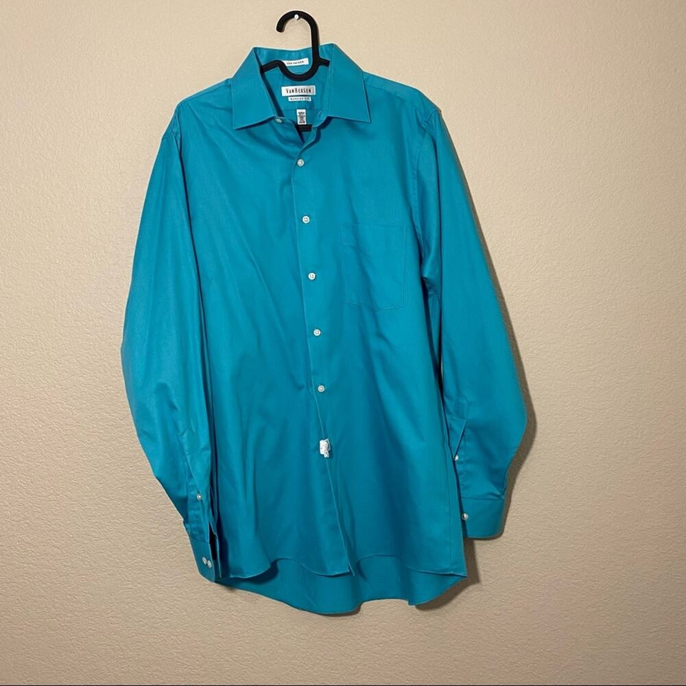 Van Heusen Blue Long Sleeve Button Down Shirt Size 15.5” Neck